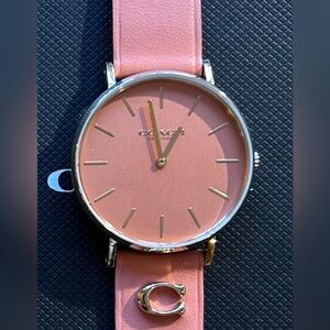 Coach Perry Watch With 36mm Coral Pink Face & Coral Pink Leather Band